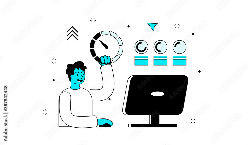 Poster abstract concept of internet connection speed testing. flat minimal style outline vector illustratio