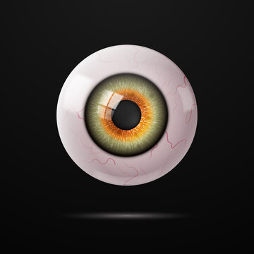 Human eye with veins on a dark background. Vector illustration.