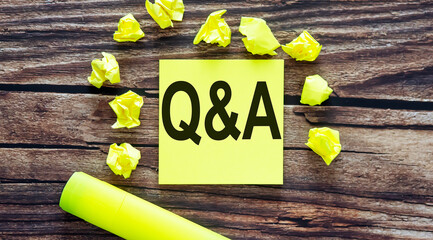 Q and A . Notes about Q and A,concept on yellow stickers