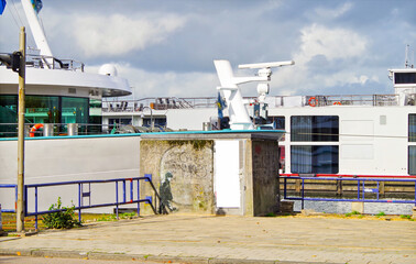 River cruise ships or cruiseships in port of Amsterdam, Holland