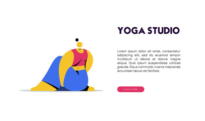 Happy woman doing yoga in a studio. Concept yoga studio banner.