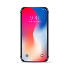 Realistic, modern, smart phone collection with apps on isolated background.