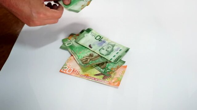 Cinematic View of a lot of money  from Costa Rica- with lots of bills