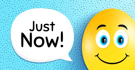 Just now symbol. Easter egg with smile face. Special offer sign. Sale. Easter smile character. Just now speech bubble. Yellow egg background. Vector