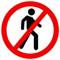 No access for pedestrians prohibition sign, no trespassing sign, authorized personnel only, do not walk or stand here vector footprint  in prohibition sign, no crossing pictogram. vector illustration.