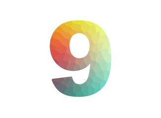 9 number font, colorful polygonal logotype design. Modern geometric low poly style. For logo, brand label, creative poster and more. İsolated vector illustration