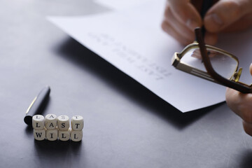 Legal concept. The procedure for writing the last will. Papers with testament on the table....