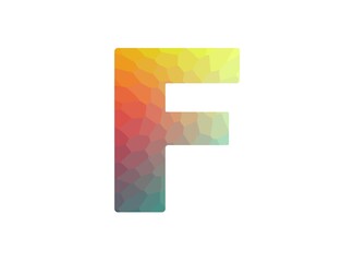 F letter font, colorful polygonal logotype design. Modern geometric low poly style. For logo, brand label, creative poster and more. İsolated vector illustration