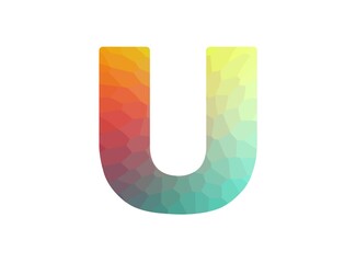 U letter font, colorful polygonal logotype design. Modern geometric low poly style. For logo, brand label, creative poster and more. İsolated vector illustration