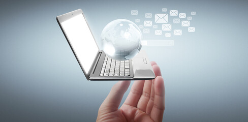 Technology tech devices connected to each other in hands