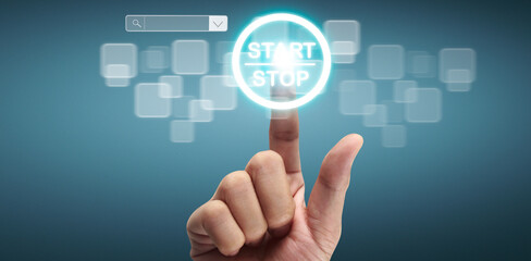 Hands touching button screen interface global connection customer networking