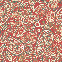 Vector Paisley seamless pattern with flowers in indian style.