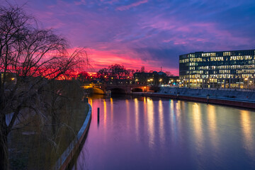Colorful winter sunset in the city of Berlin