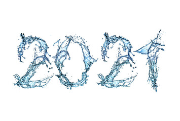 2021の形をした抽象的な水しぶき