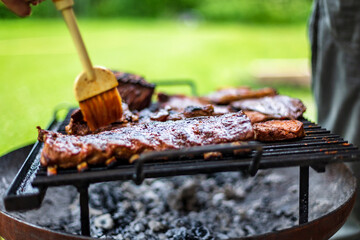 barbeque meat preparation in a summer day