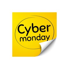 Cyber Monday Sale. Sticker note with offer message. Special offer price sign. Advertising Discounts symbol. Yellow sticker banner. Cyber monday badge shape. Post note. Vector