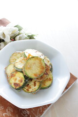 Korean food, zucchini pan cake Jeon with copy space