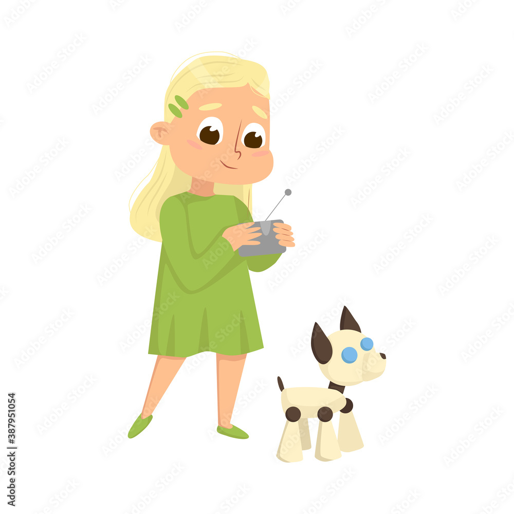 Aufkleber cute girl creating and programming smart dog robot, electronics education, high tech hardware engine