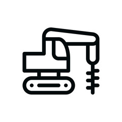 Earth auger excavator isolated icon, earth drilling auger machine outline vector icon with editable stroke