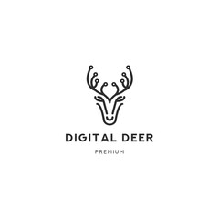 Deer Tech Digital Logo Retro Vector Line Illustration