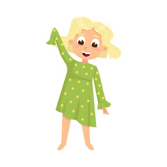 Cute Girl Wearing Pajamas Getting Ready to Sleep Cartoon Style Vector Illustration