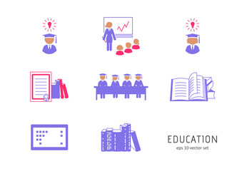 Education - vector icon set on white background.