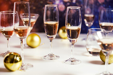 Glasses of champagne and alcohol drinks.