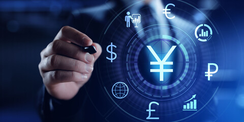 Yen forex currencies exchange trading investment banking business finance concept.