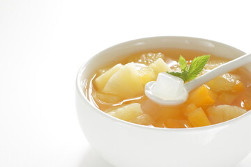 Canned food, mixed fruit and Nata de coco