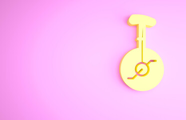 Yellow Unicycle or one wheel bicycle icon isolated on pink background. Monowheel bicycle. Minimalism concept. 3d illustration 3D render. © vector_v