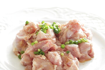 Korean cooking, chicken and seasoning with green onion