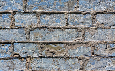 Old, weathered brickwork with crumbling plaster. Background. Vintage.