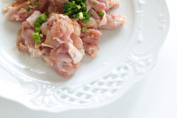 Korean cooking, chicken and seasoning with green onion