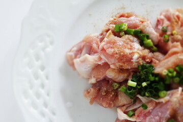 Korean cooking, chicken and seasoning with green onion