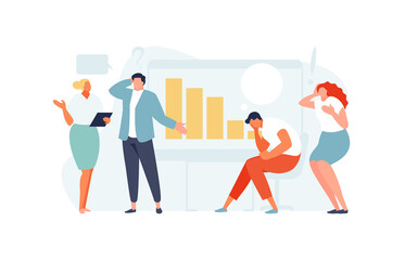 Panicked business people. Business losses, falling sales, and financial crisis. Economic downturn