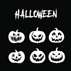 Halloween Pumpkins Silhouettes White Vector Shape Graphics on black background