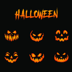 Set of halloween pumpkins, scary faces. Autumn holidays