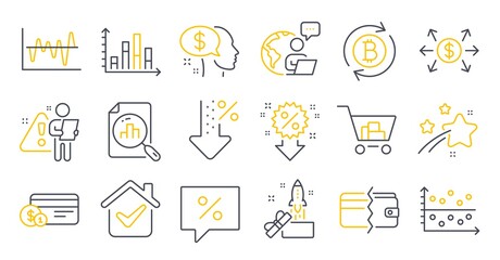 Fototapeta na wymiar Set of Finance icons, such as Payment methods, Discount message, Innovation symbols. Discount, Refresh bitcoin, Stock analysis signs. Diagram graph, Internet shopping, Analytics graph. Pay. Vector