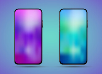 Realistic, modern, smart phone collection with apps on isolated background.