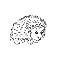 Cute cartoon little hedgehog for coloring page or book. Wild animal character. Black and white vector 10 EPS illustration.