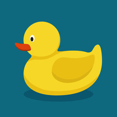 Yellow rubber duck. Isolated bathroom toy. Funny ducky for playing in the bath tub. Vector illustration