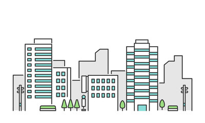 Obraz premium ビルやオフィスのある都市部の風景 イメージイラスト素材