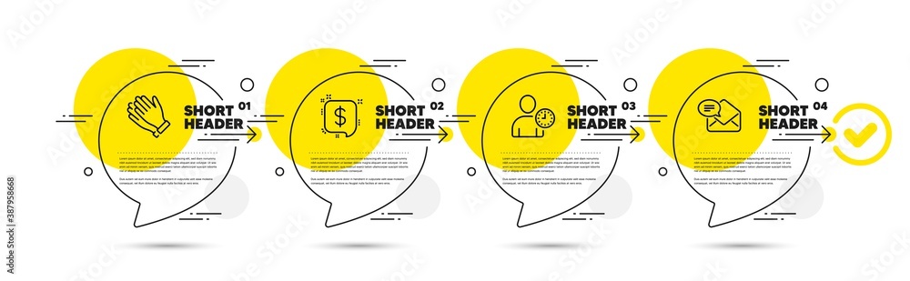 Aufkleber clapping hands, payment message and time management line icons set. timeline infograph speech bubble