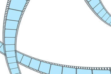 Fototapeta premium Blue film strip cinema isolated on white background. Modern Cinema Background. Festive design film frame with place for text. Movie art template for cinema festival, ticket, brochure, banner, poster.