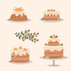 Set of cakes and desserts. Vector illustration.