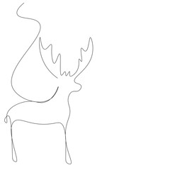 Christmas deer animal line drawing. Vector illustration
