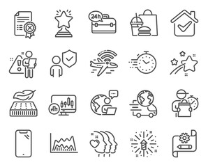 Business icons set. Included icon as Lightweight mattress, Reject certificate, Airplane wifi signs. Fireworks explosion, Candlestick chart, Friends couple symbols. Cogwheel blueprint. Vector