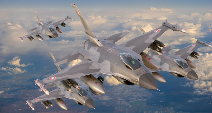 Lockheed Martin F-16 Polish Air Force flying in close formation