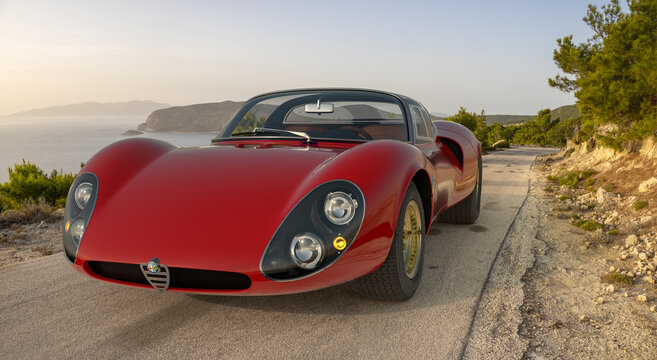 Alfa Romeo 33 Stradale on a picturesque road
