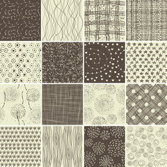 set of 16 doodle seamless patterns and textures.
Vector